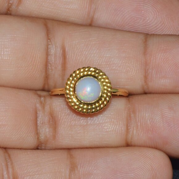 Certified Natural 1.18Cts Cabochon Opal 750 18K Solid Gold Bezel Filigree Ring - Picture 7 of 10